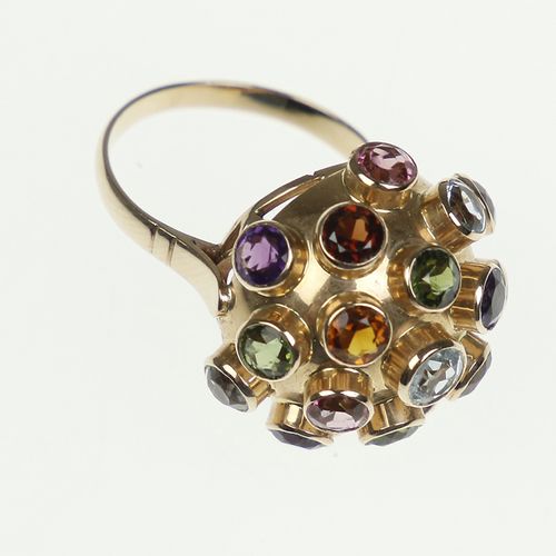 Null Gold jewellery and objects - 14k sputnik ring set with several coloured gem&hellip;