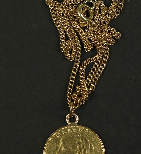 Null Gold jewellery and objects - 10 Francs 1910 on a 14k yellow gold curb-link &hellip;