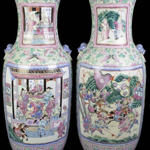 Null Art et objets d'Asie - Chinois - Importante paire de vases balustres en por&hellip;
