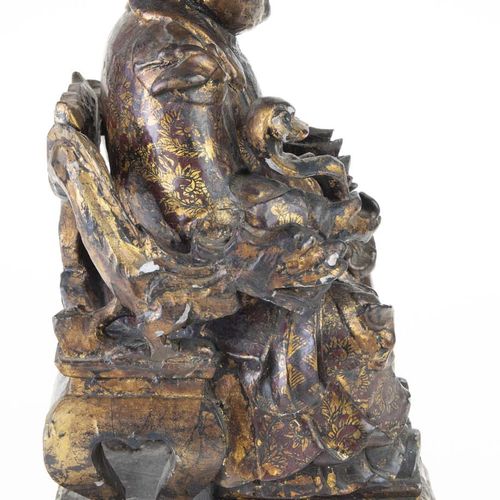 Null Art et objets d'Asie - Chinois - Sculpture chinoise en bois laqué doré repr&hellip;