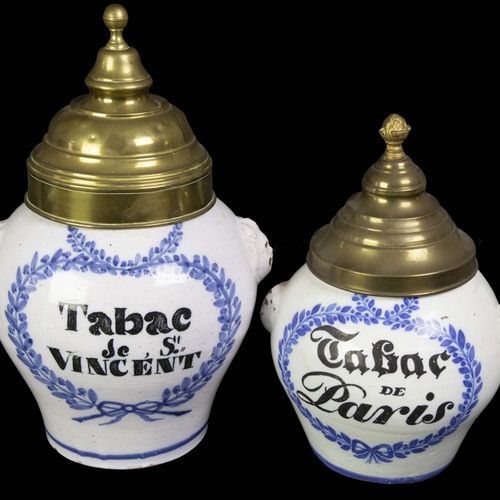 Null Porcelain, earthen ware etc. - Two earthenware tabacco pots, Liège, 18th/19&hellip;
