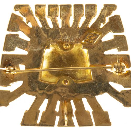 Null Goldschmuck und Objekte - 18k Gelbgold Tribal Brosche/Anhänger - 4x4 cm, 14&hellip;