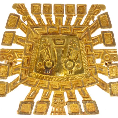 Null Bijoux et objets en or - Broche/pendentif tribal en or jaune 18k - 4x4 cm, &hellip;