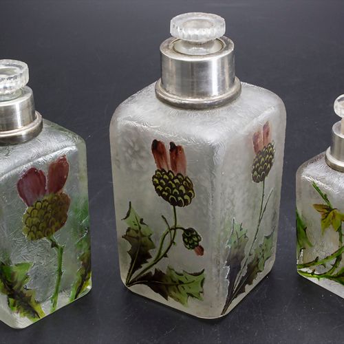 3-teiliges Jugendstil Flakon Set mit Disteldekor / A 3-piece Art Nouveau perfume&hellip;