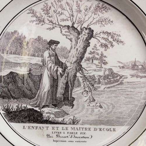 Creamware Bildteller / A faience fine picture plate, Choisy-le-Roi, um 1825 Mate&hellip;