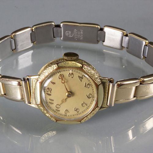 Damen Armbanduhr / A ladies 14ct gold wrist watch, Schweiz, um 1920 Gehäuse: GG &hellip;