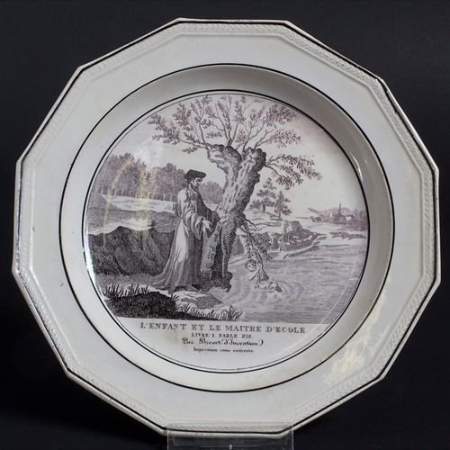 Creamware Bildteller / A faience fine picture plate, Choisy le Roi, um 1825 Mate&hellip;