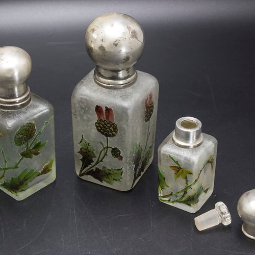 3 teiliges Jugendstil Flakon Set mit Disteldekor / A 3 piece Art Nouveau perfume&hellip;