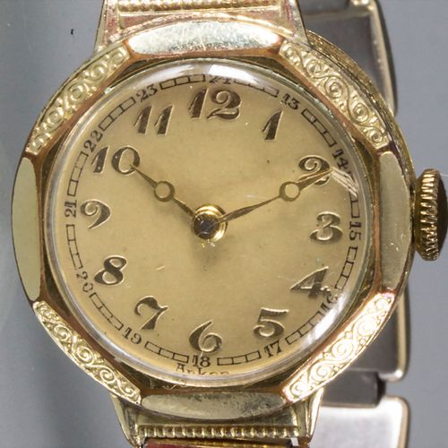 Damen Armbanduhr / A ladies 14ct gold wrist watch, Schweiz, um 1920 Gehäuse: GG &hellip;