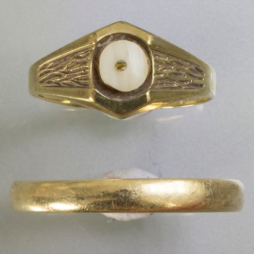 2 Goldringe / Two 14 ct gold rings Materiale: oro giallo Au 585/000, uno con pie&hellip;