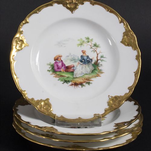 4 Zierteller / 4 decorative plates, Meissen, 19. Jh. Material: porcelana, pintad&hellip;