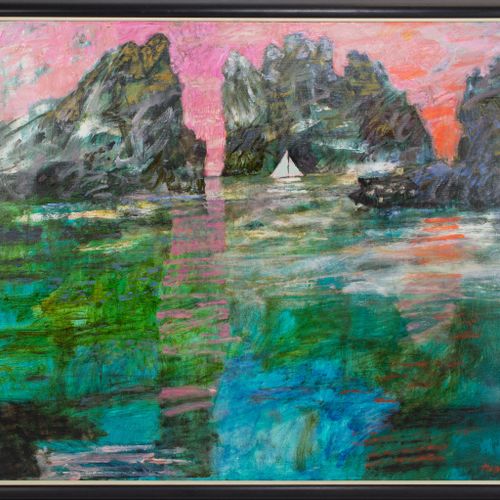 Norwegische Landschaft mit rosa Himmel Jan Szancenbach (1928 Krakow - 1998 ibid.&hellip;