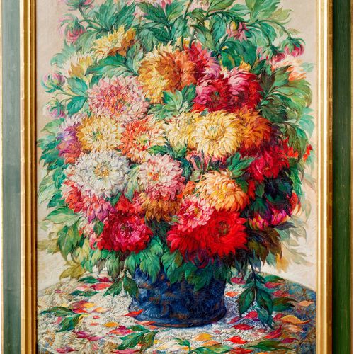 Blumenstillleben Max Austermann (1872 Dorsten - 1941)
有花的静物，布面油画，99 cm x 66 cm，有&hellip;