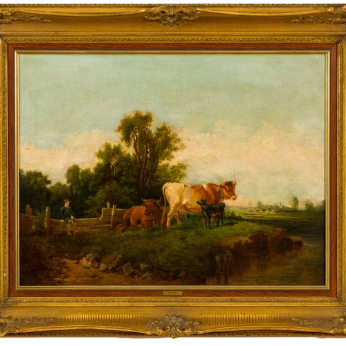 Bertha von Grab (1846 - c. 1921) 
Bertha von Grab (1846 - 约1921)
牧场上休息的牛群，布面油画，4&hellip;