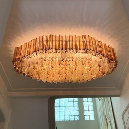 VENINI in Murano 
Chandelier "trilobo 
Elongated orange and colorless trihedrons&hellip;