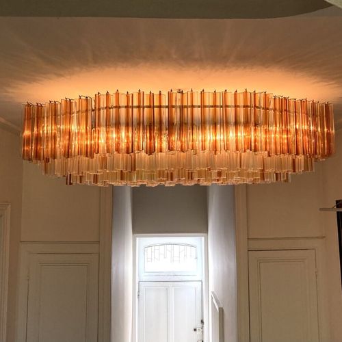 VENINI in Murano 
Chandelier "trilobo 
Elongated orange and colorless trihedrons&hellip;