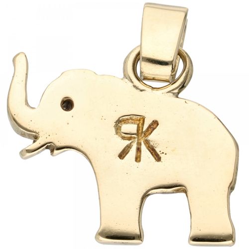 14K. Yellow gold pendant in the shape of an elephant. Oeil serti d'un diamant ta&hellip;