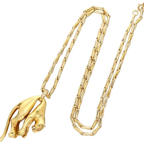 Cartier 18K yellow gold Panthère set with diamonds on a matching necklace. Panth&hellip;