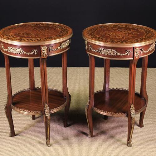 Null A Pair of Small Marquetry Two-tiered Occasional/Lamp Tables in the Louis XV&hellip;