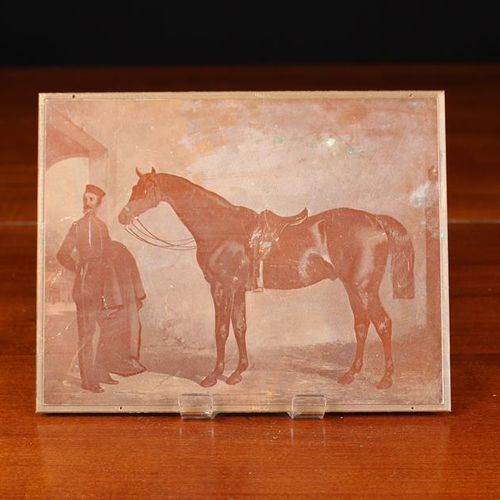 Null Plancha de cobre del siglo XIX con la imagen de un hombre y un caballo, 6½'&hellip;