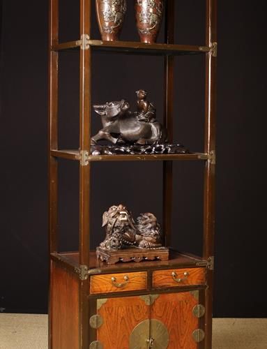 Null A Vintage Four-Tier Chinese Cabinet having open rectangular shelves on squa&hellip;