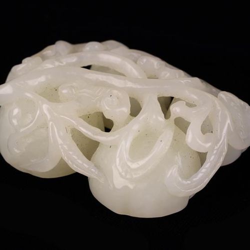 Null An Antique Chinese White Jade Carving of Lotus Flowers on entwined scrollin&hellip;