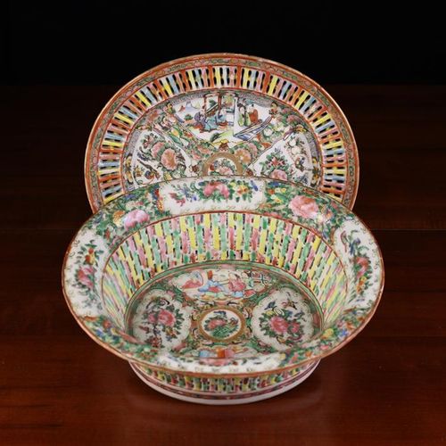 Null Cesta y plato de cerámica de estilo cantonés decorados con esmaltes policro&hellip;
