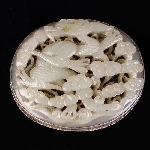 Null A Qianlong Period Pierced & Carved Jade Buckle of oval form decorated with &hellip;