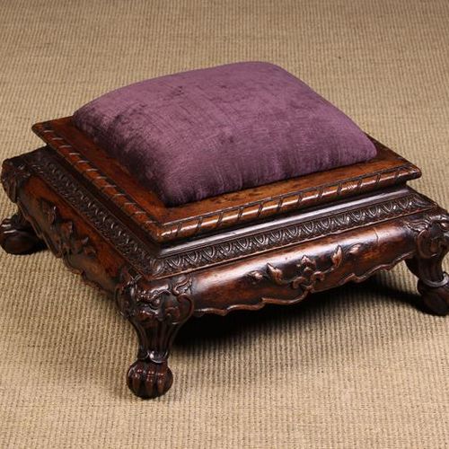 Null An Oriental Carved Hardwood Stool. The square padded top covered in a mauve&hellip;