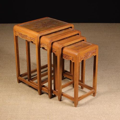 Null A Quartetto of Nested Tables, 20th Century. Each having a carved scenic pan&hellip;