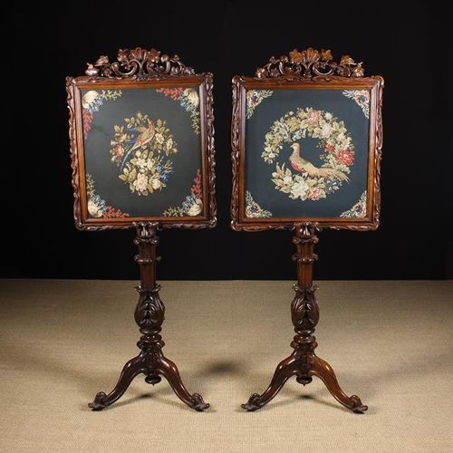 Null A Pair of Fabulous Quality Victorian Carved Rosewood Pole Screens. The near&hellip;