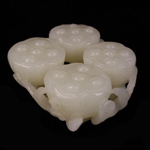 Null An Antique Chinese White Jade Carving of Lotus Flowers on entwined scrollin&hellip;