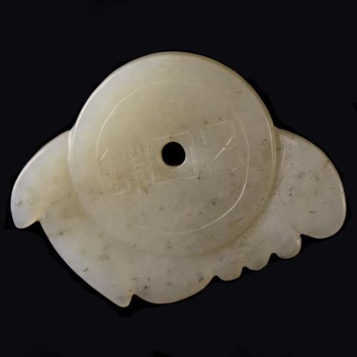 Null A White Jade Taoist Pendant Amulet carved with a bat, 2'' (5 cm) in width.