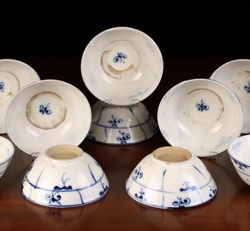 Null A Set of Ten Attractive Stoneware Blue & White Partially Glazed Bowls. The &hellip;