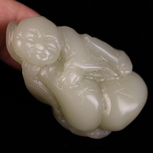 Null A Celadon Jade Amulet Carving possibly of Lui Hai with money coins 2¼'' (5.&hellip;