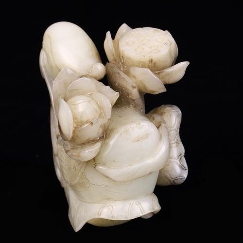 Null A Fine Late Ming Pale Grey Celadon Jade Carving of a Mandarin Duck with lot&hellip;