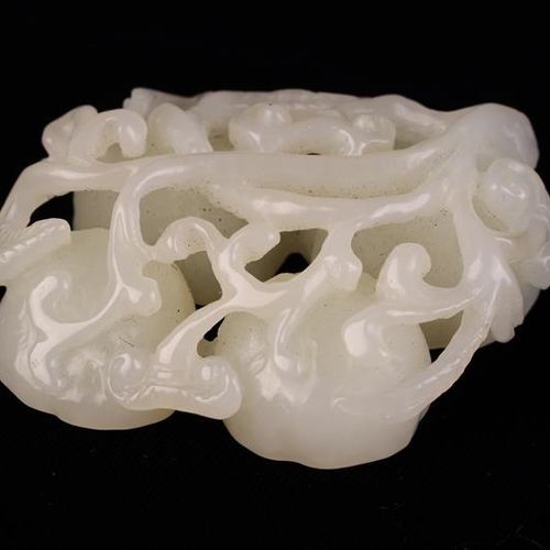 Null An Antique Chinese White Jade Carving of Lotus Flowers on entwined scrollin&hellip;