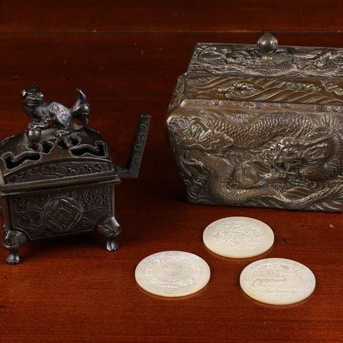 Null Three Mother-of-Pearl Gaming Counters intricately carved with chinoiserie s&hellip;