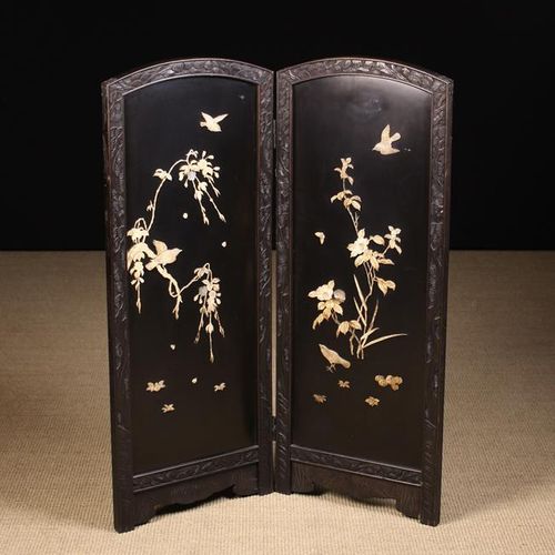 Null A Late Meiji Period Japanese Shibayama Two-fold Screen. The black lacquered&hellip;