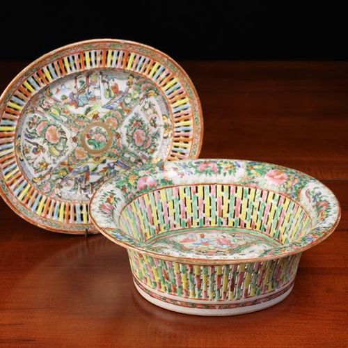 Null Cesta y plato de cerámica de estilo cantonés decorados con esmaltes policro&hellip;