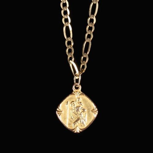 Null Collier à chaîne Figaro en or 9 carats avec pendentif Saint-Christophe (env&hellip;