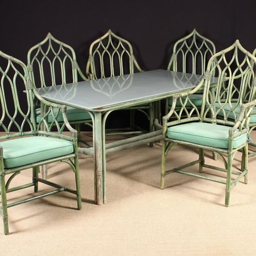 Null Ensemble de six fauteuils de jardin d'hiver en osier peint en vert, avec do&hellip;