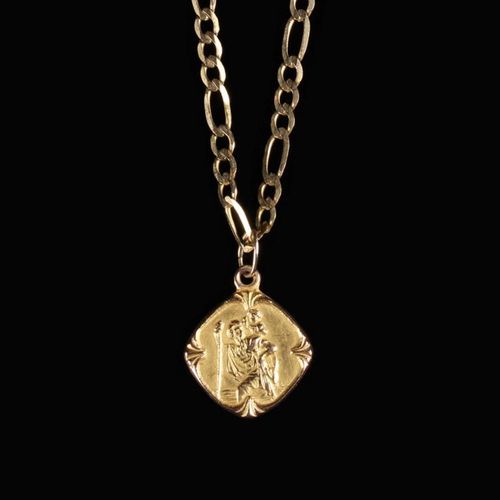 Null Collier à chaîne Figaro en or 9 carats avec pendentif Saint-Christophe (env&hellip;