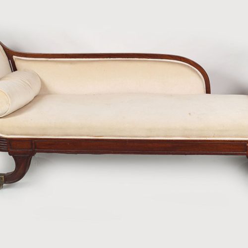 REGENCY PERIOD MAHOGANY CHAISE LONGUE with alternating scroll ends, raised on sa&hellip;