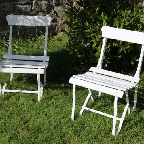PAIR OF PAINTED WROUGHT IRON GARDEN CHAIRS PAIR OF PAINTED WROUGHT IRON GARDEN C&hellip;