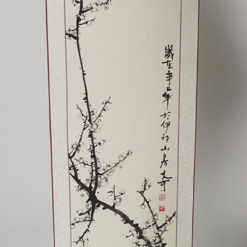 Chinese Scroll 中国的卷轴花树。 水彩画。已签名。图片尺寸：95 x 35厘米。