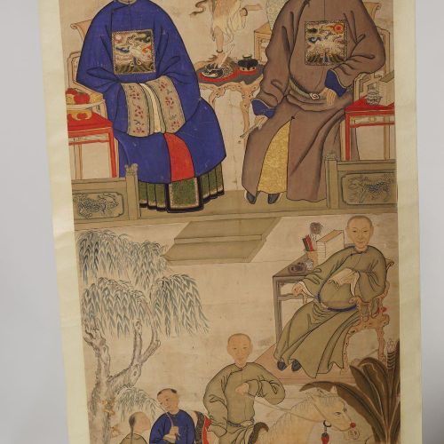 CHINESE SCHOOL 中国学校双联画，每幅画都描绘了宫廷人物。高127厘米；宽65厘米