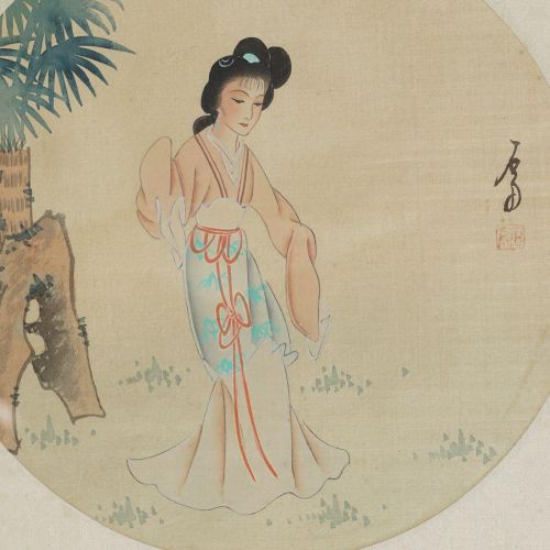 PAIR OF CHINESE REPUBLICAN PAINTINGS ON SILK 一对中国共和党人的丝绸画，每幅都是圆形的，作为一个框架。57 x 29&hellip;