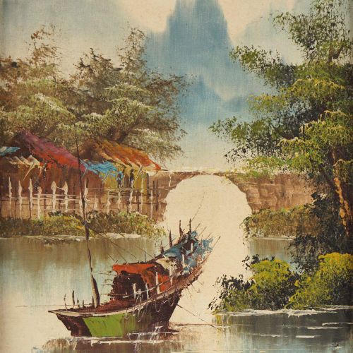CHINESE SCHOOL CHINESE SCHOOL A pair. Junk in a river landscape. Image size: 39 &hellip;