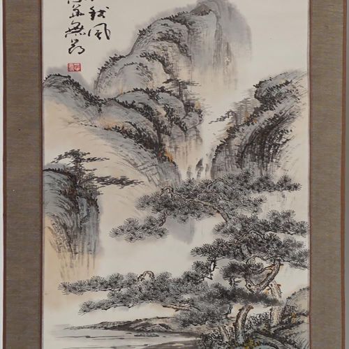 Chinese Scroll CHINESE SCROLL Mountain scape. Watercolour. Signed. Image size: 9&hellip;